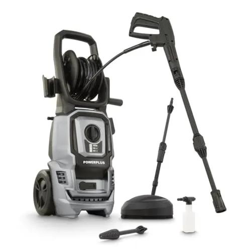 Powerplus Hochdruckreiniger POWXG90411 - 1800W, 140 Bar, 8m Schlauch - Hochdruckreiniger mit 140 bar Druck und 50°C für effektive Reinigung, inklusive verstellbarer Düse und Terrassenreiniger, ideal für große Flächen und hartnäckigen Schmutz.
