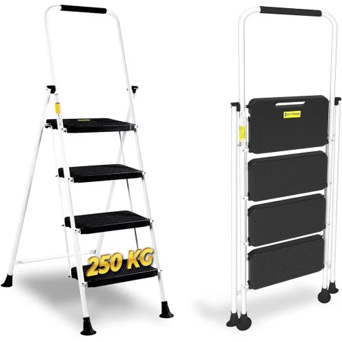 Leiter Klapphocker Aus Weißem Lackiertem Stahl 4 Stufen HYTAMA