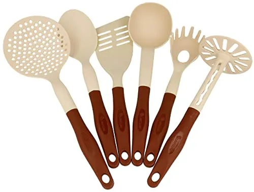 Lantelme Küchenutensilien Set 6 teilig aus Hitzebeständigem Kunststoff | Robuste Küchenhelfer Spülmaschinengeeignet Farbe Beige Braun | Kochbesteck Kochgeschirr Kochutensilien Kochset (Beige)