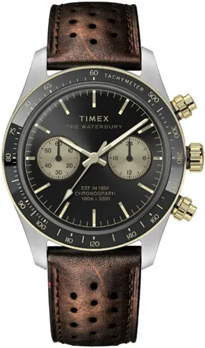 Timex Chronograph WATERBURY HERITAGE TW2Y24100AJ - Chronograph mit modischem Lederarmband und Stoppfunktion, wasserdicht bis 5 bar – ideal für stilbewusste Herren.