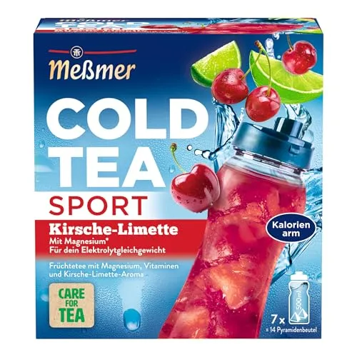 Produktbild Meßmer Cold Tea Sport Kirsche-Limette | Früchtetee | Kaltaufguss mit Magnesium | ohne Zuckerzusatz | 14 Pyramidenbeutel