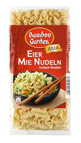 Bamboo Garden Eier Mie Nudeln - Vegetarische Instant-Nudeln für asiatische Nudelgerichte, schnell in 5 Minuten zubereitet und ideal für vielseitige Rezepte wie Bratnudeln oder Suppen.