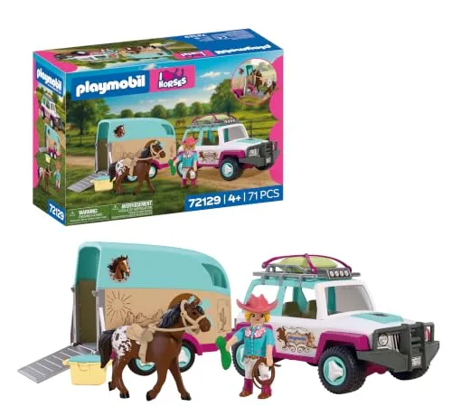 Playmobil® Geländewagen mit Pferdeanhänger (72129) – Konstruktions-Spielset für Abenteuer