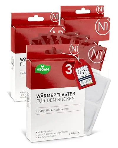 N1 Wärmepflaster Rücken 12 St. - Lindert Rückenschmerzen - komfortable Größe - Rückenwärmer, Rückenschmerzen, Wärmegürtel Rücken Schmerzpflaster