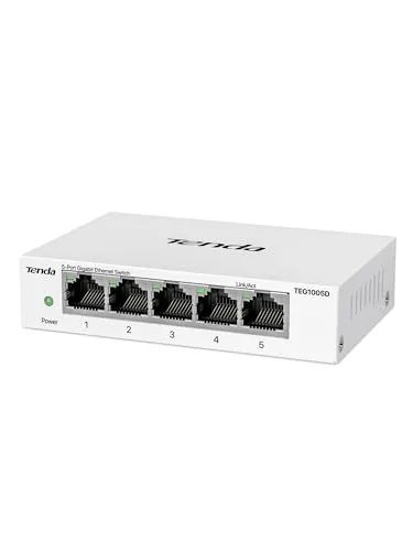 Tenda 5-Port Gigabit LAN Switch (TEG1005D) – Unmanaged, Lüfterlos, Weiß
