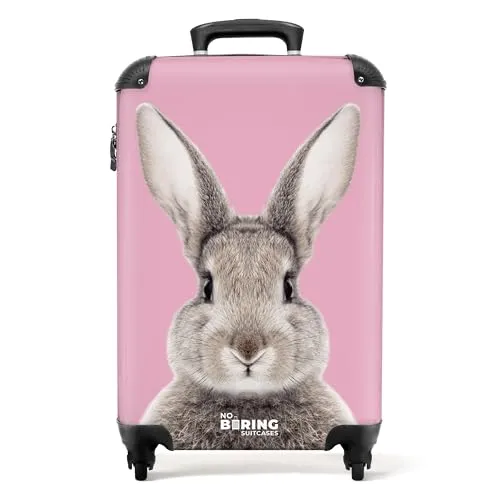 NoBoringSuitcases.com® Kinderkoffer Kaninchen - Rosa - Kindergepäck: Leichter Hartschalenkoffer (55x40x20 cm) mit robustem ABS-Material, ideal für kleine Reisende und mit integriertem Zahlenschloss für extra Sicherheit.
