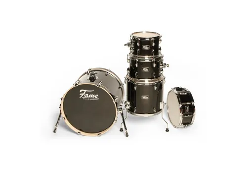 FAME Kesselsatz,Stage Series Studio Shell Set 6-lagiges Birkenholz Drumset Satin Black 22 Zoll BassDrum freischwingende Tomaufhängung vorgedämpftes BassDrum-Fell inklusive Tomhalter ohne Becken/Hardware, Schlagzeuge, Kesselsätze, Stage Series Studio Shell Set, 6-lagiges Birkenholz Drumset, Satin