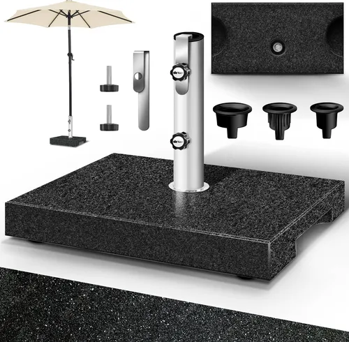tillvex Granit Sonnenschirmständer - Stabiler Balkonschirmständer aus 25 kg Granit, geeignet für Schirmstöcke von 16-48 mm und bis zu 300 cm Durchmesser. Robuste Verarbeitung und edle Optik für Terrasse, Garten oder Café.
