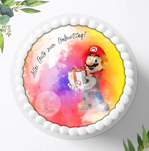 Digital-on Für die Geburtstags Torte, Zuckerbild kompatibel mit: Super Mario, Essbares Foto für Torten, Fondant, Tortenaufleger Ø 20cm, 0073p
