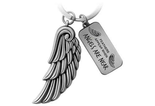 FABACH Schlüsselanhänger Engelsflügel Angel mit Gravur - Angels Are Near - Schutzengel Geschenk