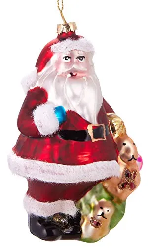 BRUBAKER Weihnachtsmann mit Geschenken - Handbemalte Weihnachtskugel aus Glas - Mundgeblasener Christbaumschmuck Figuren lustig Deko Anhänger Baumkugel - 12.5 cm