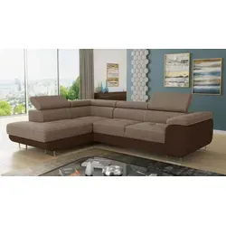 Ecksofa Caris mit Schlaffunktion - Sofas & Couches: Komfortables Ecksofa mit Schlaffunktion und Bettkasten (195x123 cm) sowie einstellbaren Kopfstützen für optimalen Sitzkomfort.