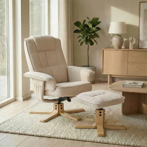 IDIMEX Relaxsessel CHARLY mit Hocker - Bequemer Fernsehsessel in Beige, neigungsverstellbar für optimalen Komfort beim Entspannen und Fernsehen.