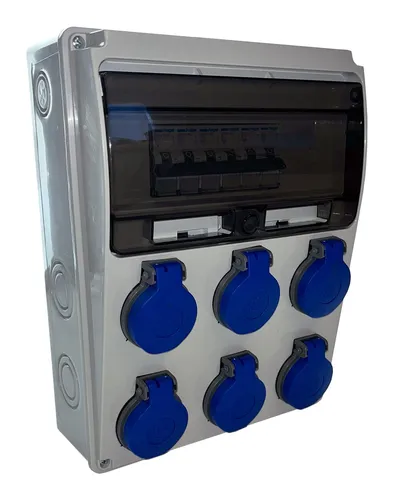 Baustromverteiler Wandverteiler 6 x 230V/16A & HAGER LS verdrahtet o. Sicherung