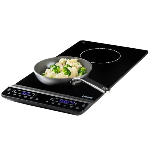 DOMO DO30211IP Doppelkochplatte - Vertikale Induktionskochplatte mit Timer - Kochfelder mit hochwertiger keramischer Oberfläche, 10 Leistungs- und Temperatureinstellungen sowie sicherem Überhitzungsschutz – ideal für schnelles und sicheres Kochen.