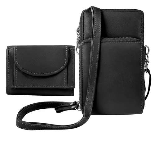 AKZENT Handytasche Maxi aus Echtleder mit Minigeldbörse - Stylische Handytasche aus hochwertigem Echtleder mit zusätzlicher Minigeldbörse. Praktisch für Freizeitaktivitäten, kompakt und ideal für die sichere Aufbewahrung aller Essentials. Verstellbarer Umhängegurt für individuellen Tragekomfort.