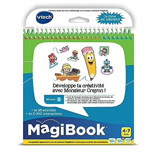 VTech MagiBook, Lernbuch für Kinder, Level 2, entwickelt Deine Kreativität mit Mr. Crayon, illustrierte und interaktive Seiten, Geschenk für Jungen und Mädchen von 4 Jahren bis 7 Jahren – Inhalt in