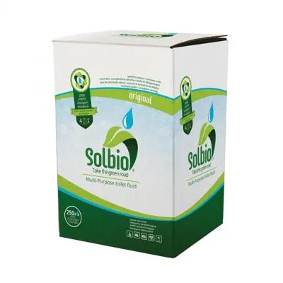 Solbio 4-in-1 Sanitärflüssigkeit » Original XXL « 10 l Box mit Hahn - Camping-Hygiene Zubehör, effektive 4-in-1 Lösung für saubere Toiletten und Frischwasser, ideal für Camping und Reisen.