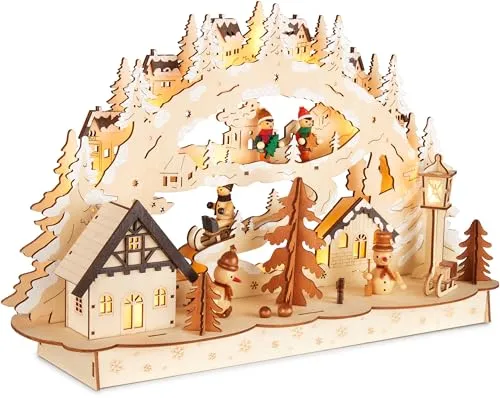 BRUBAKER 3D Lichterbogen - LED Schwibbogen mit Winterlandschaft - Weihnachtlicher Zierschmuck: Handbemalter Lichterbogen aus Holz mit stimmungsvoller LED-Beleuchtung, ideal für festliche Akzente auf Tisch oder Fensterbank.