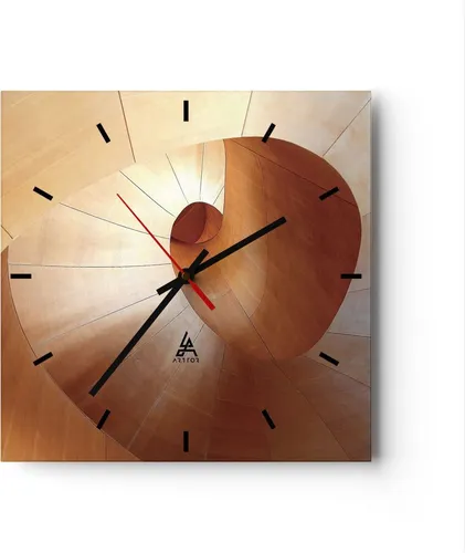 Wanduhr - Quadrat - Glasuhr - Dreidimensional Spirale Braun - 40x40cm - Schleichendes Uhrwerk - Lautlos - zum Aufhängen bereit - Dekoration Modern - Wanddekoration aus Glas - C3AC40x40-4652