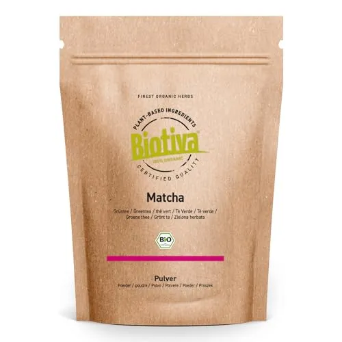 Matcha Tee Bio 100g - Original Matchapulver - Tee Latte Smoothies - hochwertigster Biomatcha aus Japan - Abgefüllt und kontrolliert in Deutschland - Biotiva