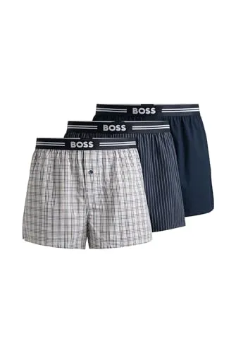 BOSS 3P Woven Boxer - Herren-Boxershorts aus soften, leichten Geweben für hohen Tragekomfort zu Hause. Stilvolle Designs mit charakteristischen Prints und verschiedenen Farben.