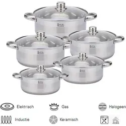 Royal Swiss 10-teiliges Kochtopf-Set - Edelstahl induktionsgeeignet - Kochtöpfe aus hochwertigem Edelstahl mit 7-lagigem Boden für optimale Wärmeleitung. Ideal für alle Herdarten, inklusive Induktion, und spülmaschinenfest für einfache Reinigung.