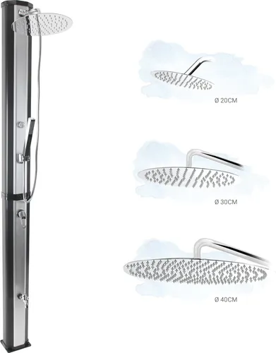 Solardusche Gartendusche mit Handbrause Fußdusche Edelstahlduschkopf Schutzhülle Thermometer (40 Liter) V2024, Duschkopf:Steinkirch 300 mm, Handbrause:Stabhandbause 22x3cm