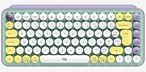 Logitech POP Keys Mechanische kabellose Tastatur mit anpassbaren Emoji-Tasten, Französisches AZERTY-Layout - Grün/Lila