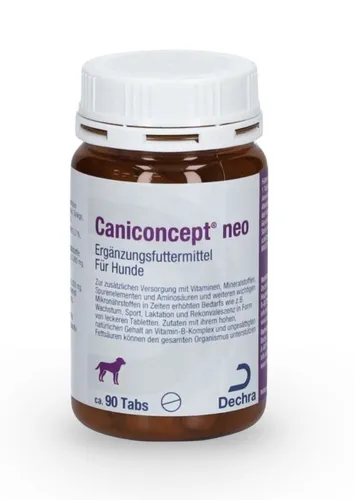 Dechra Caniconcept neo 90 Tabletten für Hunde - Ergänzungsfuttermittel zur Unterstützung des Hautstoffwechsels mit hochwertigen Zutaten auf Lachsbasis, ideal für Hunde in Wachstums-, Sport- und Rekonvaleszenzphasen.