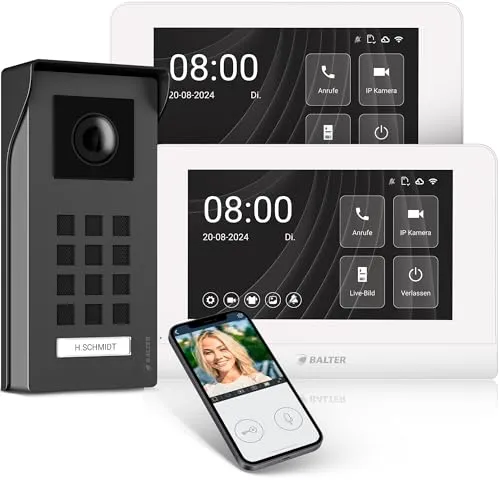 Entri Video Türsprechanlage, Aufputz Türklingel mit Kamera, Smartphone App, 1 Familienhaus, Video Türklingel, 2x7 Zoll HD-Monitor, Full HD Kamera, Gegensprechanlage mit Türöffner und Klingel 2 Draht