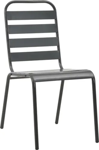 vidaXL Stapelbare Gartenstühle 2 Stk. Stahl Grau - Gartenstühle aus robustem, rost- und witterungsbeständigem Stahl mit Lattendesign, ideal für Terrasse und Garten. Stapelbar für platzsparende Aufbewahrung und einfach zu montieren.
