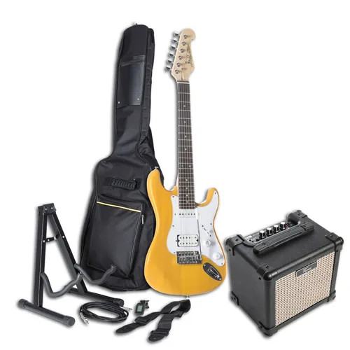 E-Gitarren Set für Anfänger: J & D ST-MINI Blonde + EG-10AM - Perfektes E-Gitarren Set für Einsteiger: Die kompakte J & D ST-MINI Butterscotch Blonde überzeugt mit hochwertigem Ahorn-Hals und einem leichten 10W Verstärker für unkompliziertes Üben.