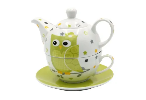 Dekohelden24 Teekanne Porzellan Teekannen-Set mit Eule von Dekohelden24