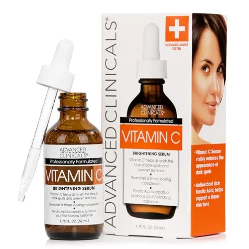 Advanced Clinicals Vitamin C Anti-Aging-Serum für dunkle Flecken,ungleichmäßige Hautfarbe,Krähenfüße und Mimikfalten,1,75 Fl Oz.