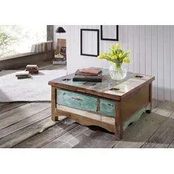 MASSIVMOEBEL24 Nature of Spirit Couchtisch - Indisches Altholz, 90x90 cm - Wohnzimmertisch aus einzigartigem Altholz, jeder Tisch ist ein Unikat mit markanten Maserungen und Farben. Edles Vintage-Design für einen besonderen Hingucker in Ihrem Zuhause.