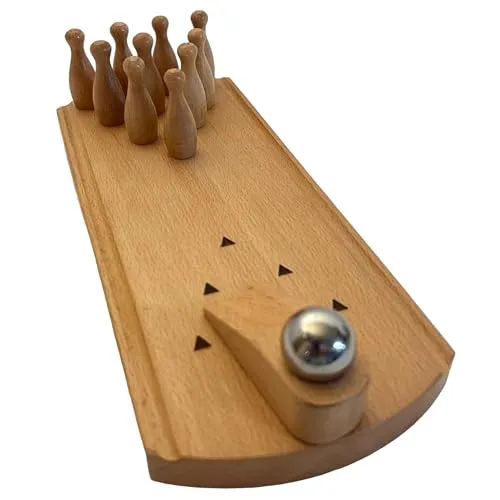 Thorness 30cm Holz Desktop Bowling Spiel: 10 Pins & Metal Ball