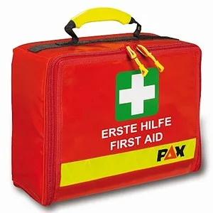Holthaus Medical Erste-Hilfe-Tasche DIN 13169 rot - Große, wetterbeständige Erste-Hilfe-Tasche mit reflektierenden Streifen für Schule, Baustellen und Büro. Übersichtlich strukturiert mit 9 Taschen und 24 Gummilaschen für schnellen Zugriff im Notfall.