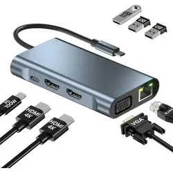 MMOBIEL USB-C zu Dual HDMI Hub - 8-in-1 Docking Station - USB-Hub mit 8 Anschlüssen, ideal für die Erweiterung Ihrer Konnektivität. Unterstützt Triple Display mit 2x HDMI und 100W PD, perfekt für Laptops und Tablets.