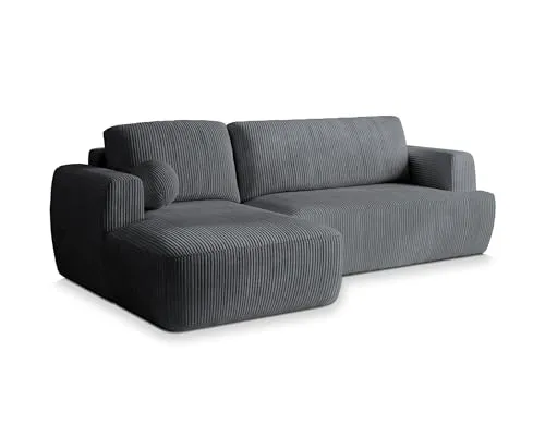 Masseno Ecksofa SENTI P L-S mit Schlaffunktion und Bettkasten - Modernes Ecksofa in Grau mit Schlaffunktion und praktischem Stauraum für Bettzeug. Ideal für Wohnzimmer, bietet Komfort und Flexibilität für Gäste. Ein elegantes Möbelstück, das Stil und Funktionalität vereint.