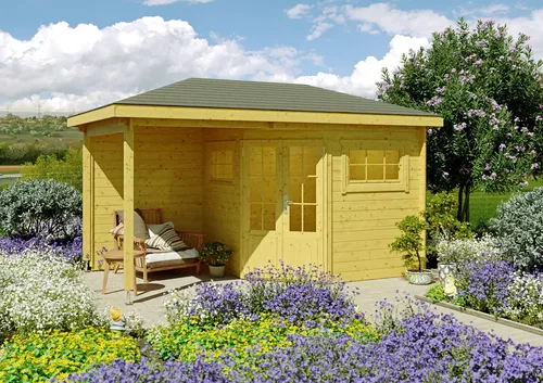 Fjordholz 5-Eck Gartenhaus Modell Evelyn 2B – Massivholz für Ihren Garten - Robustes 5-Eck Gartenhaus aus 28mm nordischer Fichte, ideal für stabile Nutzung. Mit hochwertigen Doppeltüren und Einzelfenstern bietet es optimalen Zugang und Licht. Individuelle Maße auf Anfrage möglich.