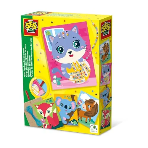 SES Creative 14781 Glasperlen-Stickkarten - Kreatives Bastelset für Kinder ab 5 Jahren