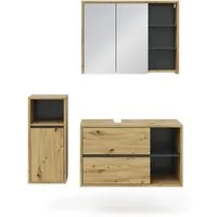 Vicco Badmöbel-Set Viola, 3-teilig in Goldkraft Eiche/Anthrazit - Badmöbel-Set mit Midischrank, bietet stilvollen Stauraum und harmoniert perfekt mit anderen Produkten der Irma Kollektion.