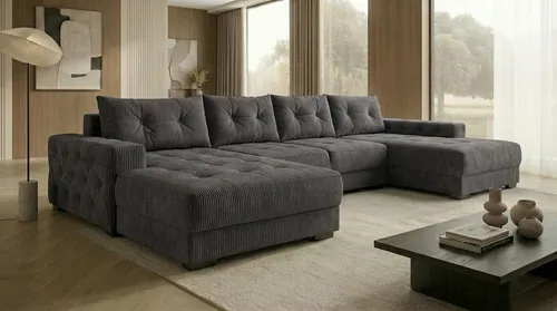 A&J MöbelLand Ecksofa Dunkelgrau 320x185 cm mit Schlaffunktion