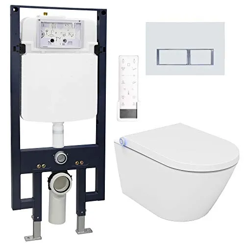 WC-Komplettpaket 18: Bernstein Dusch-WC Pro + 1102 und Soft-Close Sitz mit Vorwandelement G3008 und Betätigungsplatte vorne, Betätigungsplatte:Modell 4112 weiß matt