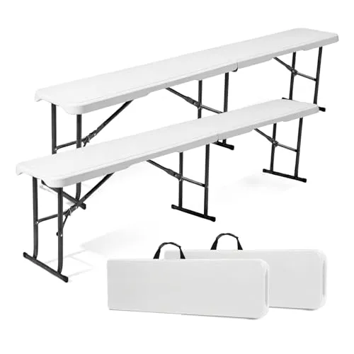 Sekey Klappbank Bierbank 180cm Weiß 2er Set – Robust und Platzsparend