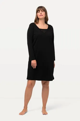 Ulla Popken Nachthemd Nachthemd Samt-/ Mesheinsatz V-Ausschnitt Langarm