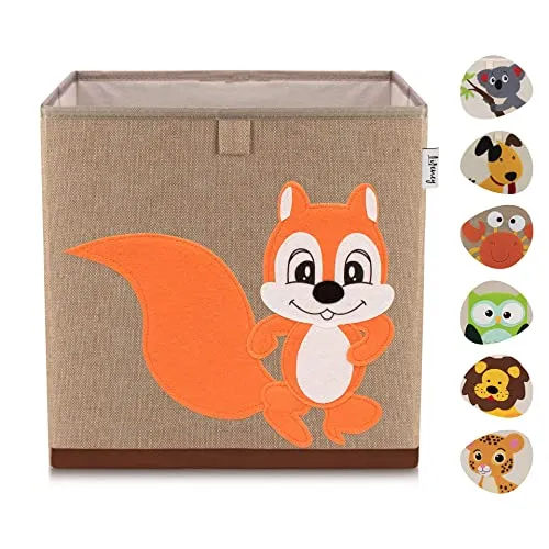 LIFENEY Aufbewahrungsbox Kinder mit Eichhörnchen Motiv I Spielzeugbox mit Tiermotiv passend für Würfelregale I Ordnungsbox für das Kinderzimmer I Aufbewahrungskorb Kinder