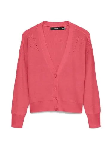 Vero Moda Strickjacke VMNEWLEXSUN LS SHORT V-NECK CAR GA NOOS in Coral Paradise - Modische Strickjacke aus einem pflegeleichten Materialmix, ideal für den Alltag. Mit tiefem V-Ausschnitt und Knopfleiste für einen eleganten Look. Größe XL (42/44), Regular Fit.