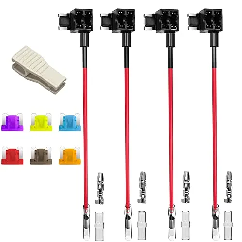 Gebildet 4Stück 12V-24V Niedriges Profil Miniatur Autosicherungen Stromdieb Stecksicherung Verteiler Flachsicherungsadapter mit 6stücke sicherung (3A/5A/7.5A/10A/15A/20A)